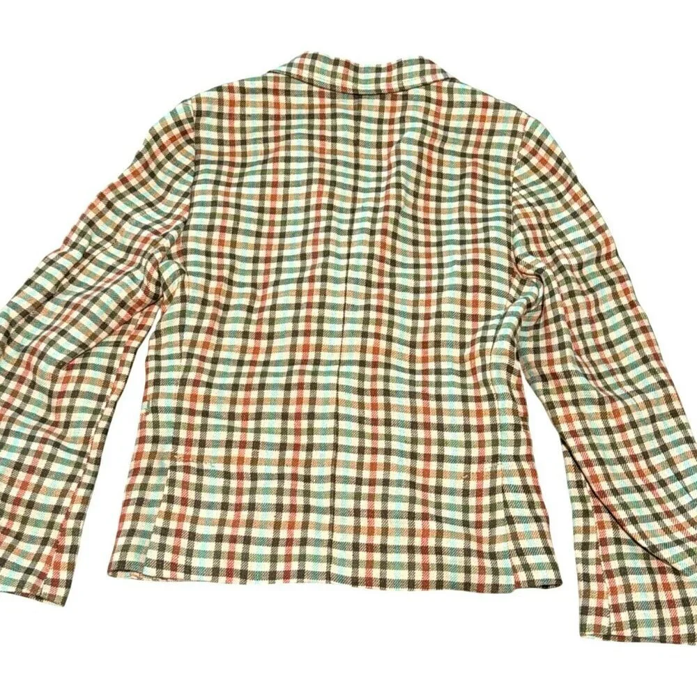 Dal Lago Linen Isaac Plaid Jacket Size 4 Multicolor Made In Italy NWT